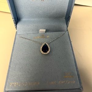 Isabella M necklace 16 plus 2 additional inches blue stone cubic zirconia silver